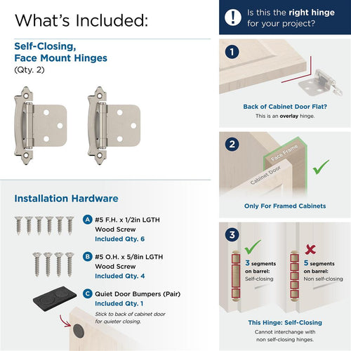 Amerock Variable Overlay Self Closing Face Mount Cabinet Hinge Sterling Nickel