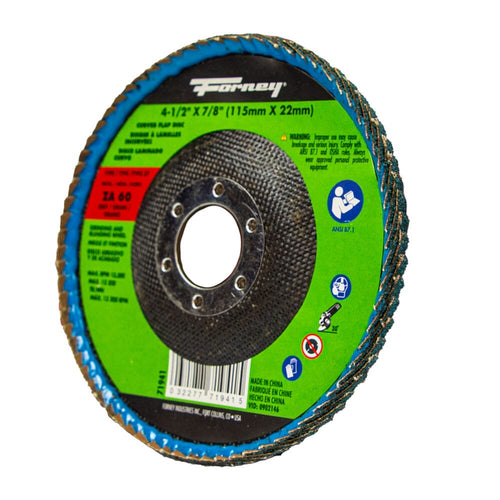 Forney Curved Edge Flap Disc, 4-1/2 in x 7/8 in, 60 Grit